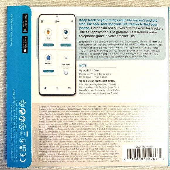 Tile Mate 2021 Universal Bluetooth Tracker Keys Finder & Item Locator- 2 Pack - Picture 2 of 3